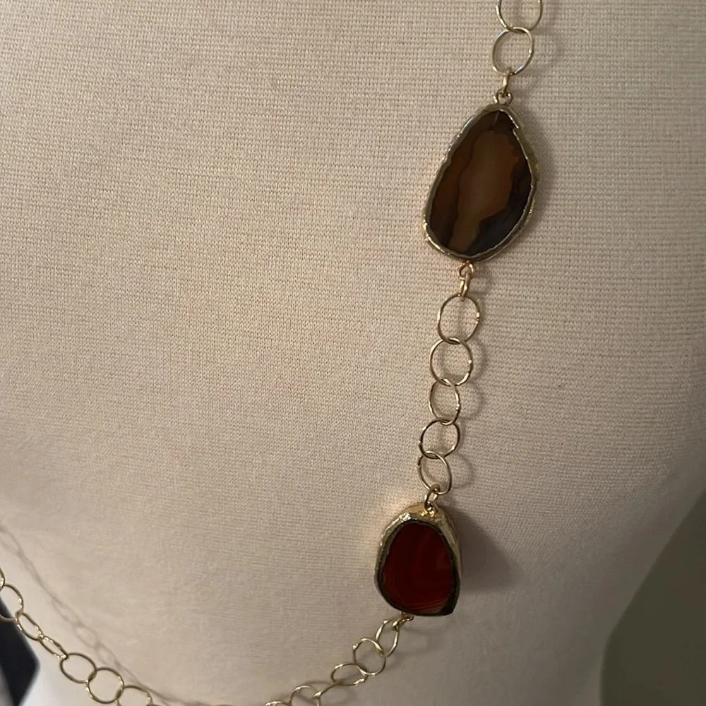 Semiprecious Brown Agate Gold-tone Necklace - Picture 2 of 5